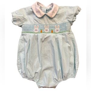 Anavini Smocked Easter bunny blue baby bubble VTG cotton peterpan collar SZ 18MO